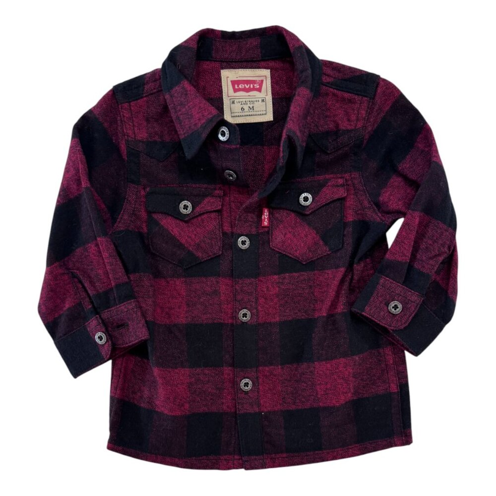 LEVI'S -  PLAID SHIRT - RE/BLACK - 100% COTTON - NWT - Picture 2 of 5